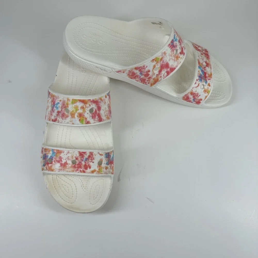 Crocs Classic Tie-Dye Graphic Men's‎ US 12 Multi/White Summer Slip-On Sandals